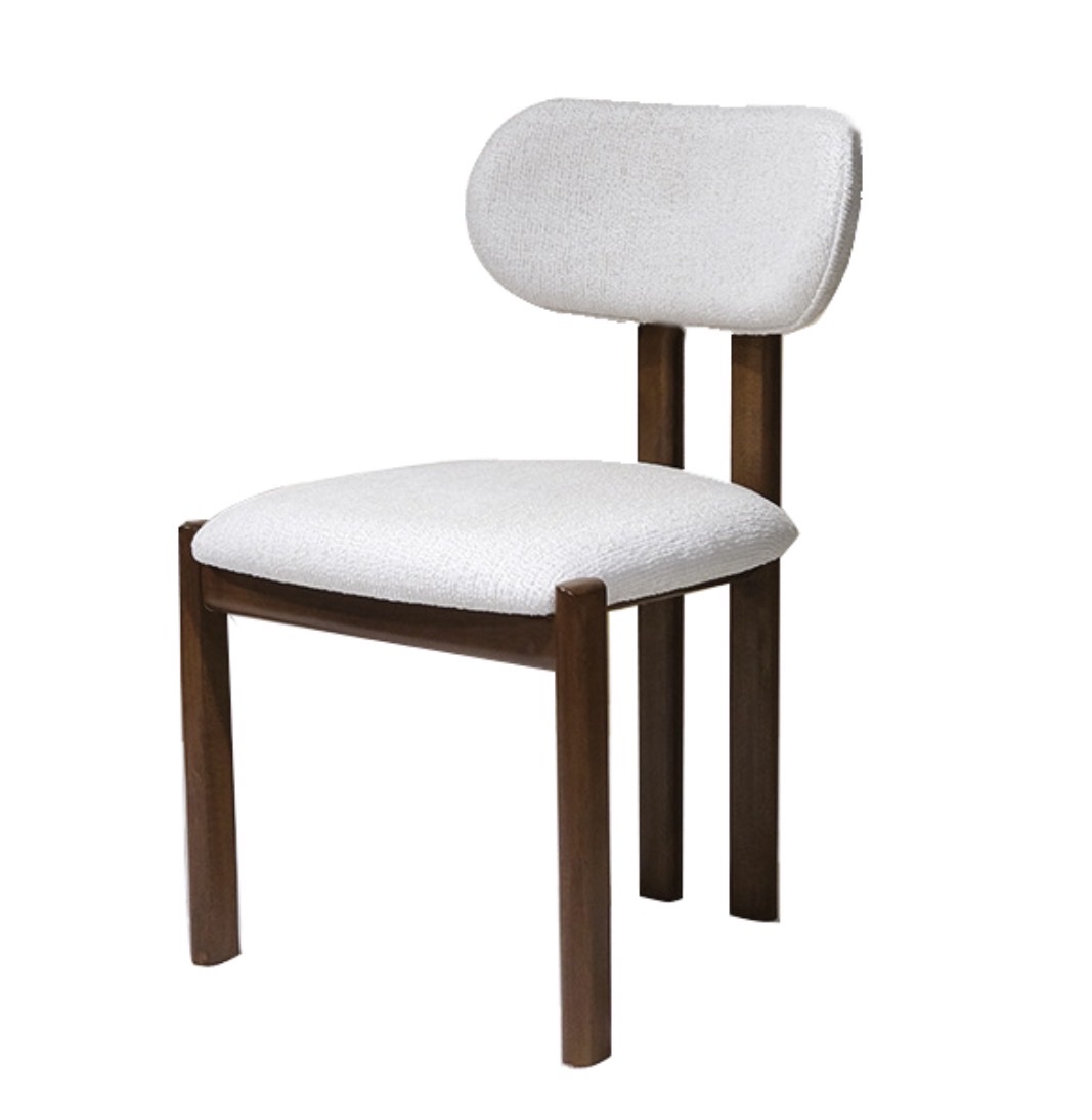 Kolsuz T dining chair — cream bouclé, dark wood, armless