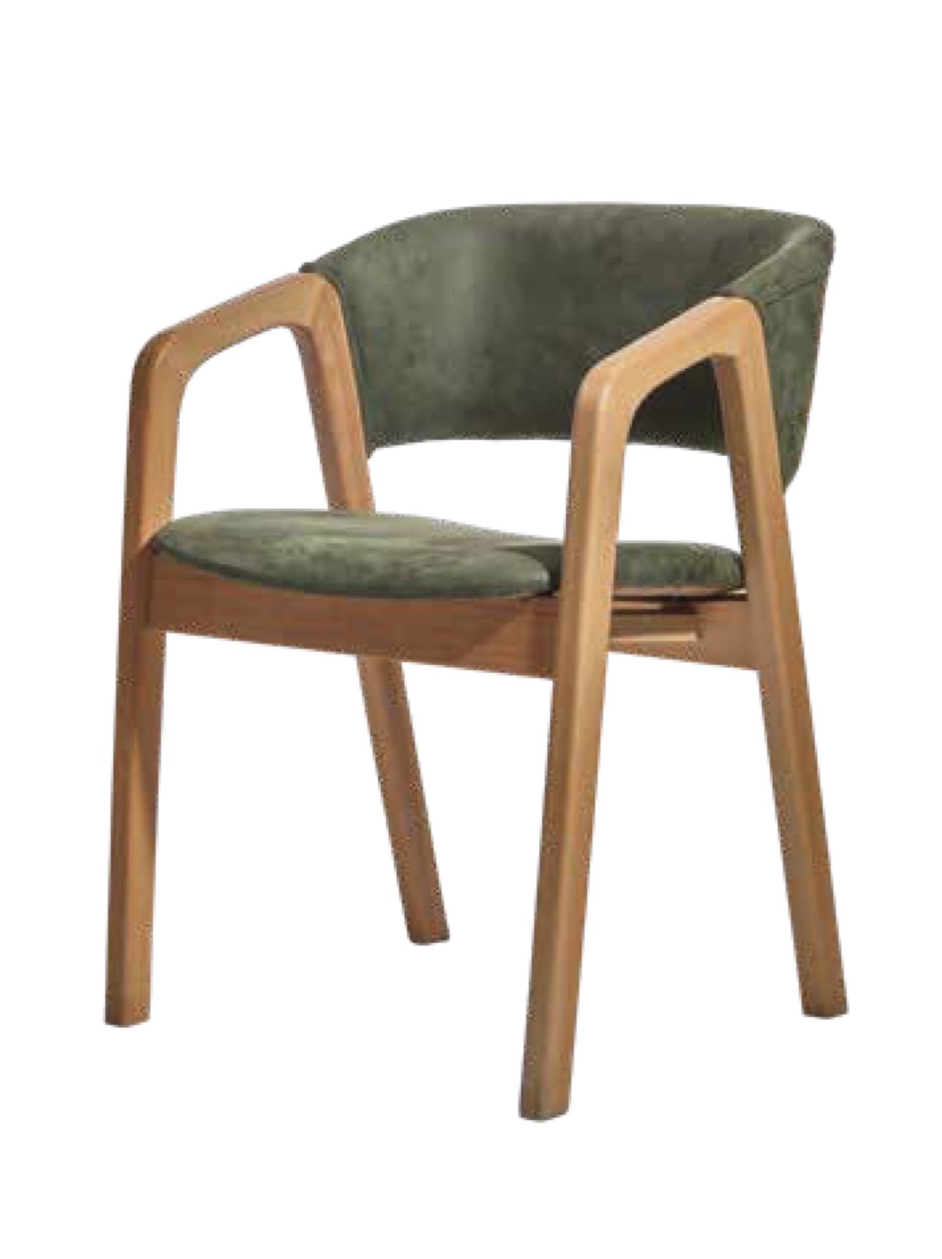 Odrin dining chair — olive fabric, light wood frame, with armrests