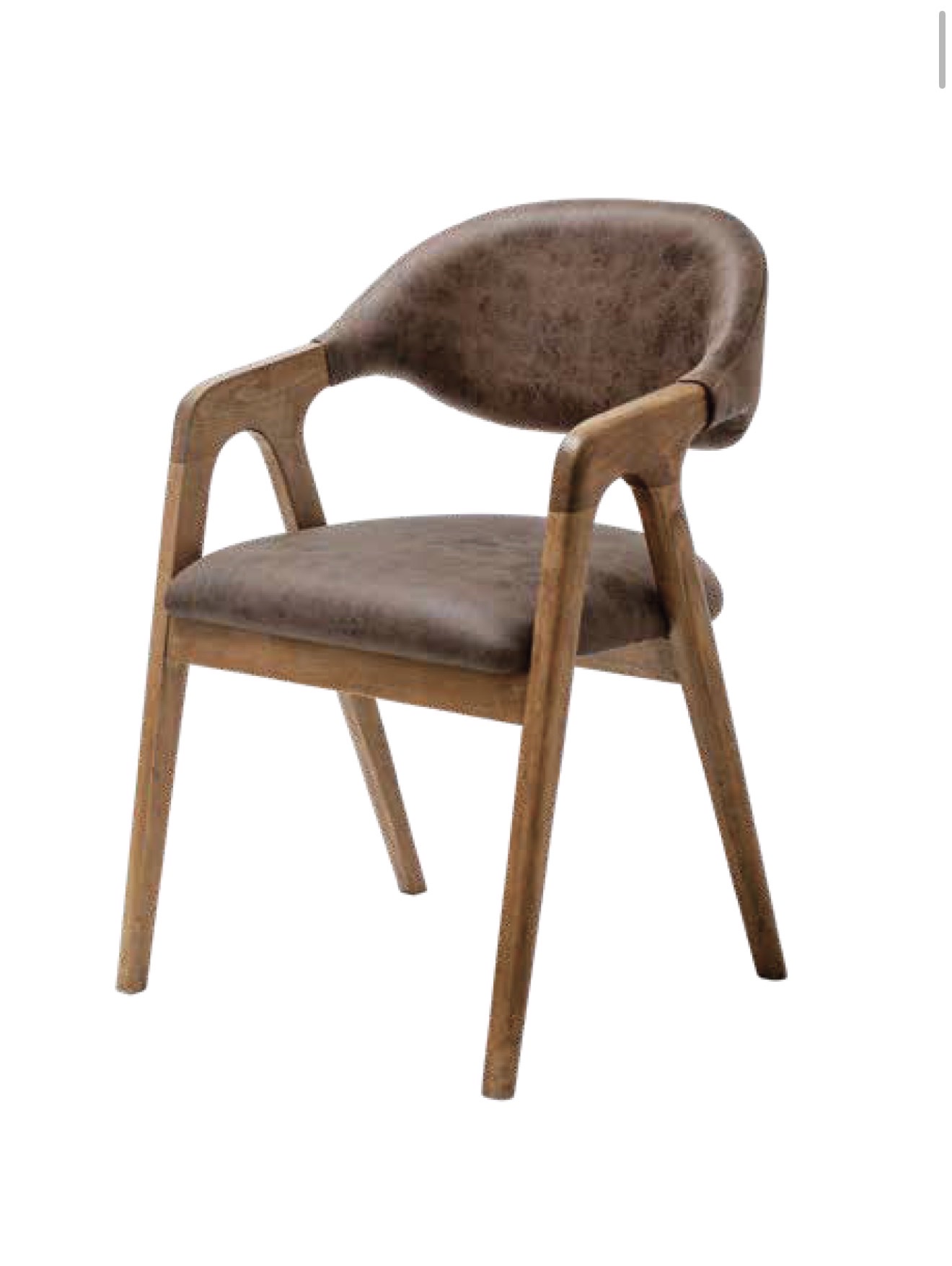 Royal dining chair — dark brown leather-look, curved backrest, with armrests