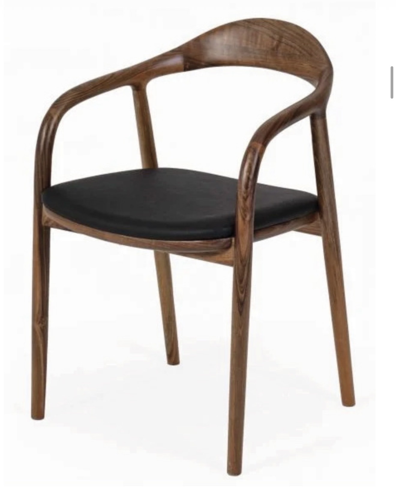 Snake dining chair — black leather seat, dark curved wood backrest